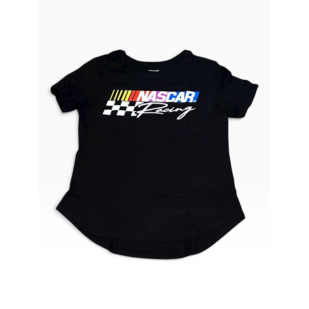NASCAR Racing Graphic Tee Girls XL 15/17 Black Short Sleeve Curved Hem Shirt